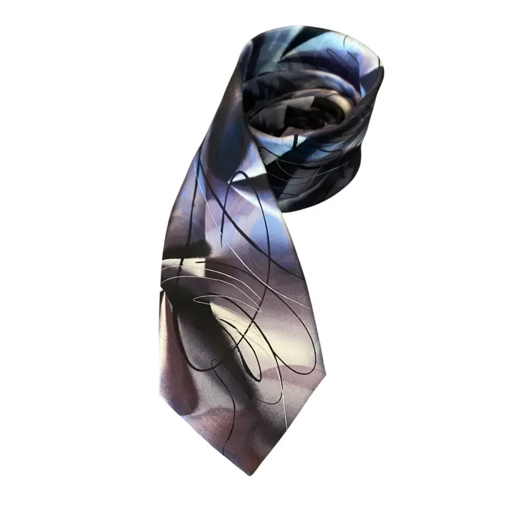 J‎ Garcia Blue Iceberg Tie Abstract Gray Black Silk Art Necktie
